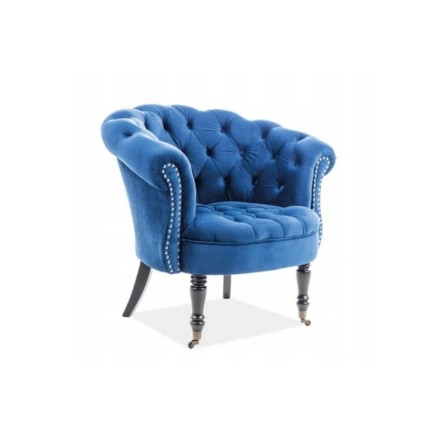 Fauteuil en tissu velours de qualité, bleu, PHENIX