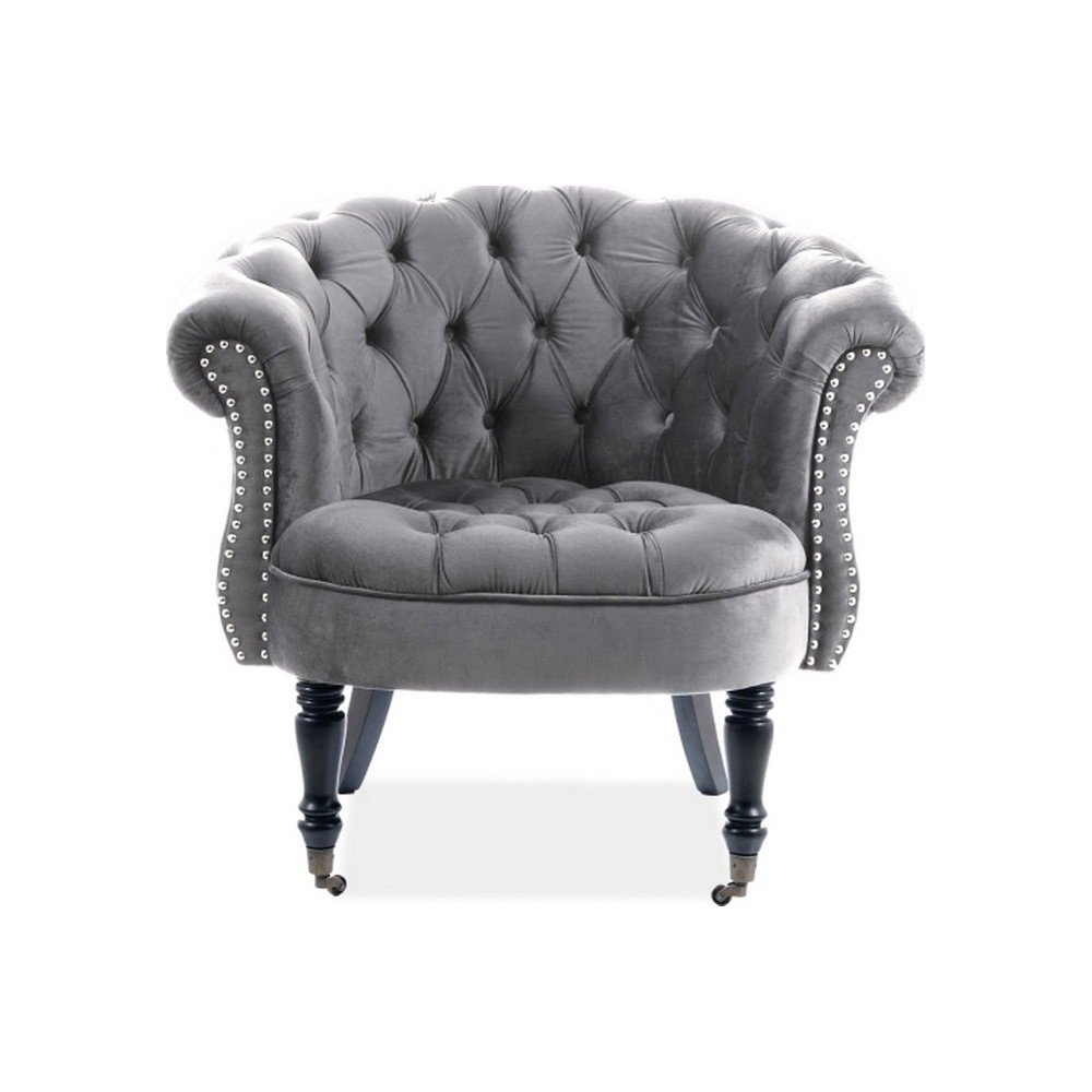 Fauteuil en tissu velours de qualité, gris, PHENIX, Fauteuil 1 place
