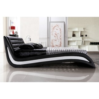 Lit en cuir italien de luxe NOCTURA, noir et liseret blanc