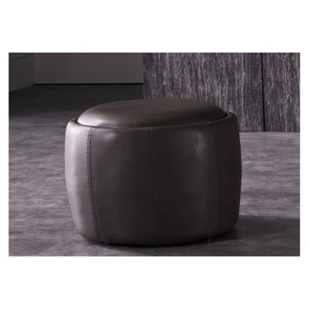Pouf rond BUFFALINO en cuir de buffle (gamme de cuir de buffle), CHOCOLAT