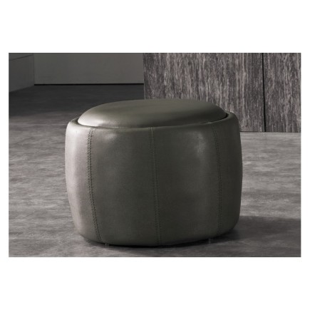 Pouf rond BUFFALINO en cuir de buffle (gamme de cuir de buffle), gris foncé