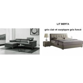 1er paiement de la commande: canapé d'angle en cuir buffle italien de luxe 5 places lido, gris foncé, angle gauche, Lit design c