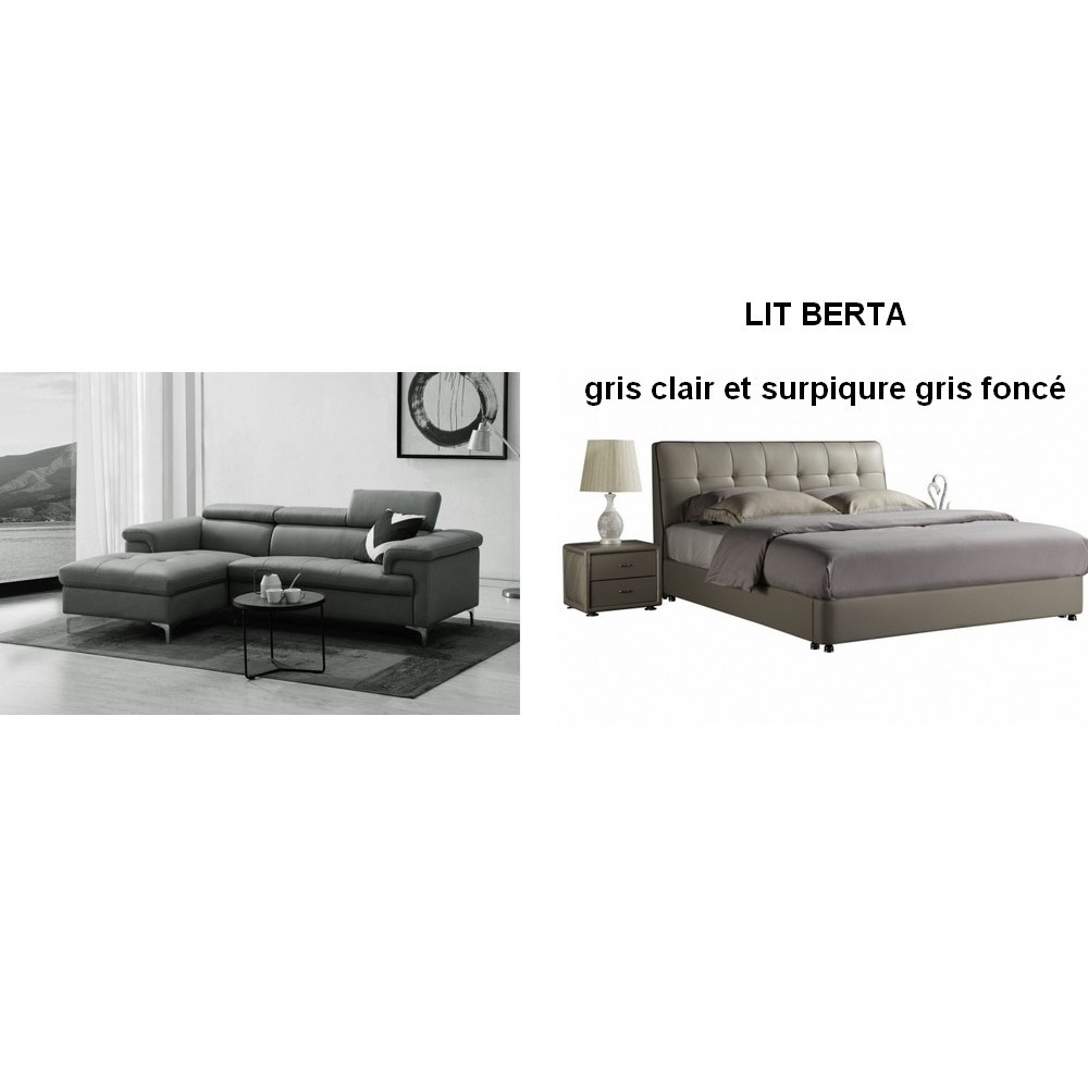 1er paiement de la commande: canapé d'angle en cuir buffle italien de luxe 5 places lido, gris foncé, angle gauche, Lit design c 1er paiement de la commande: canapé d'angle en cuir buffle italien de luxe 5 places lido, gris foncé, angle gauche, Lit design c