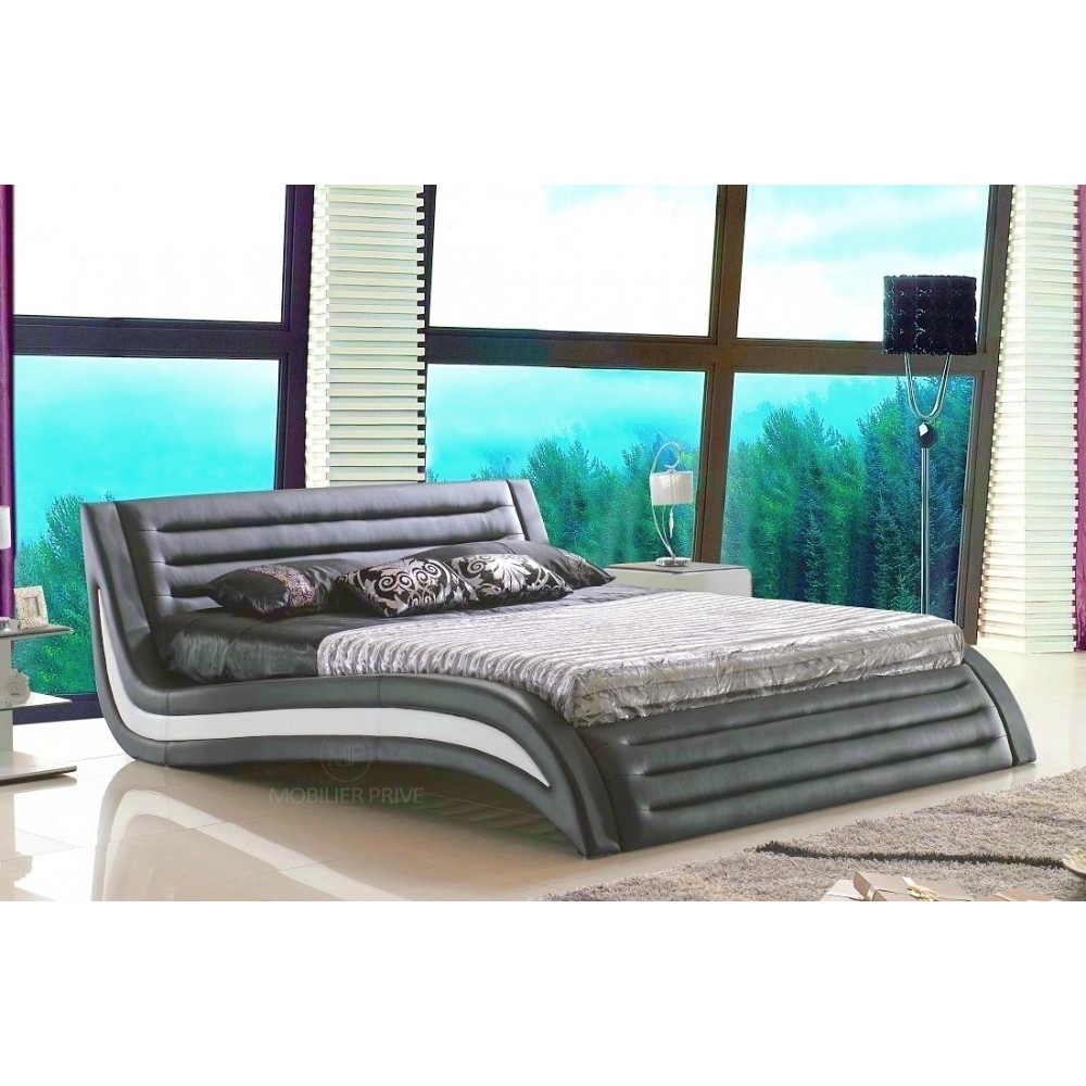Lit en cuir italien de luxe NOCTURA, gris foncé, 160x200 Lit en cuir italien de luxe NOCTURA, gris foncé, 160x200