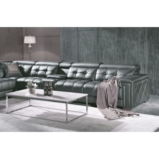 Canapé d'angle en cuir de buffle italien de luxe 6/7 places, PRESTIGIA, gris foncé, angle gauche