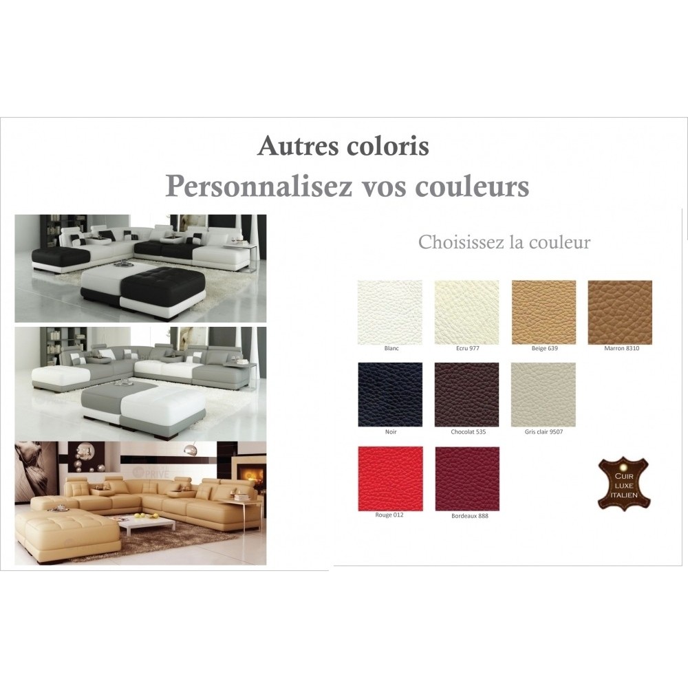 Canapé d'angle en cuir 6/7 places PETIT ELIXIR, couleur personnalisée, angle gauche Canapé d'angle en cuir 6/7 places PETIT ELIXIR, couleur personnalisée, angle gauche