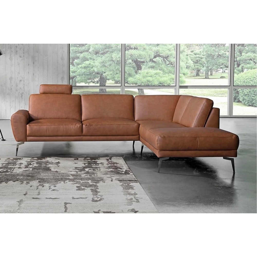 Canapé d'angle en 100% TOUT cuir italien de prestige 6/7 places SPANIA, marron cognac, angle droit Canapé d'angle en 100% TOUT cuir italien de prestige 6/7 places SPANIA, marron cognac, angle droit