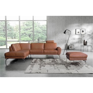 Canapé d'angle en 100% TOUT cuir italien de prestige 6/7 places SPANIA, marron cognac, angle droit