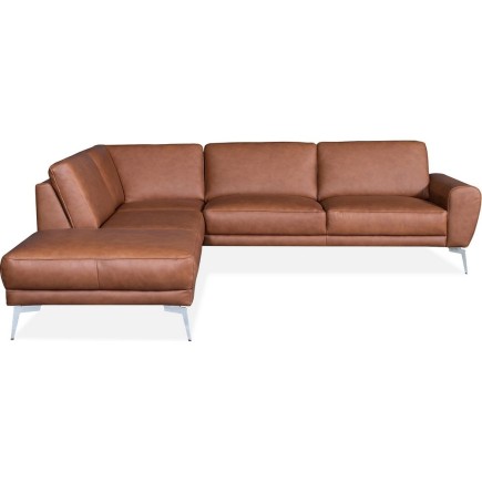Canapé d'angle en 100% TOUT cuir italien de prestige 6/7 places SPANIA, marron cognac, angle gauche