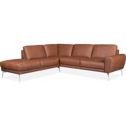 Canapé d'angle en 100% TOUT cuir italien de prestige 6/7 places SPANIA, marron cognac, angle gauche