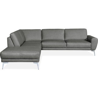 Canapé d'angle en 100% TOUT cuir italien de prestige 6/7 places SPANIA, gris, angle gauche