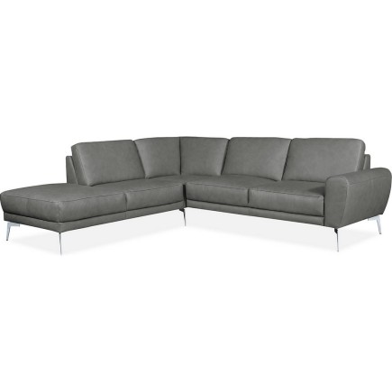 Canapé d'angle en 100% TOUT cuir italien de prestige 6/7 places SPANIA, gris, angle gauche
