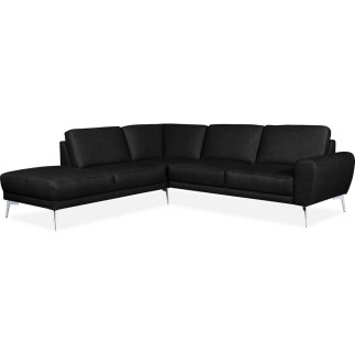 Canapé d'angle en 100% TOUT cuir italien de prestige 6/7 places SPANIA, noir, angle gauche