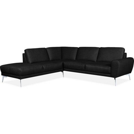 Canapé d'angle en 100% TOUT cuir italien de prestige 6/7 places SPANIA, noir, angle gauche