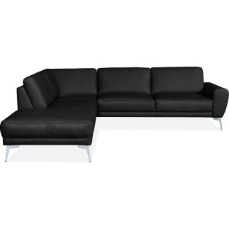 Canapé d'angle en 100% TOUT cuir italien de prestige 6/7 places SPANIA, noir, angle gauche