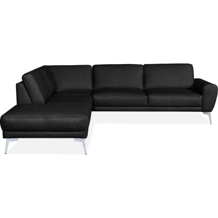 Canapé d'angle en 100% TOUT cuir italien de prestige 6/7 places SPANIA, noir, angle gauche