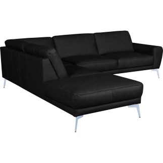 Canapé d'angle en 100% TOUT cuir italien de prestige 6/7 places SPANIA, noir, angle gauche