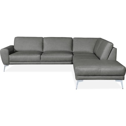 Canapé d'angle en 100% TOUT cuir italien de prestige 6/7 places SPANIA, gris, angle droit