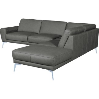 Canapé d'angle en 100% TOUT cuir italien de prestige 6/7 places SPANIA, gris, angle droit
