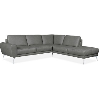 Canapé d'angle en 100% TOUT cuir italien de prestige 6/7 places SPANIA, gris, angle droit