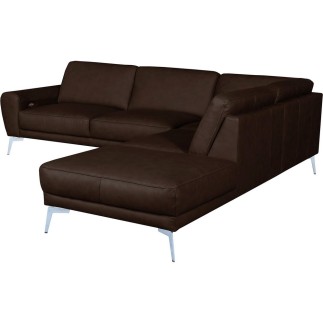 Canapé d'angle en 100% TOUT cuir italien de prestige 6/7 places SPANIA, chocolat, angle droit