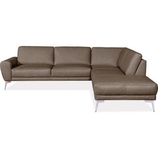 Canapé d'angle en 100% TOUT cuir italien de prestige 6/7 places SPANIA, marron cognac, taupe (vers moka)droit