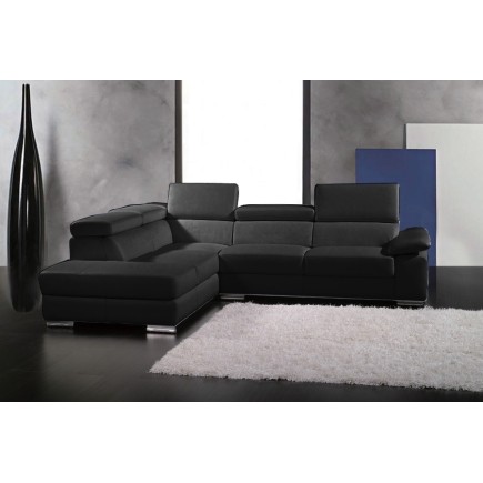 1er paiement de la commande: Canapé d'angle en cuir italien 5 places helios, noir, angle gauche, 6x sans frais,total de la comma