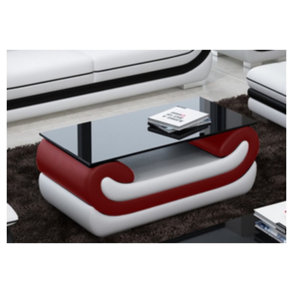 Superbe table basse CANDIDE, bordeaux et blanc, 120x70x42 cm