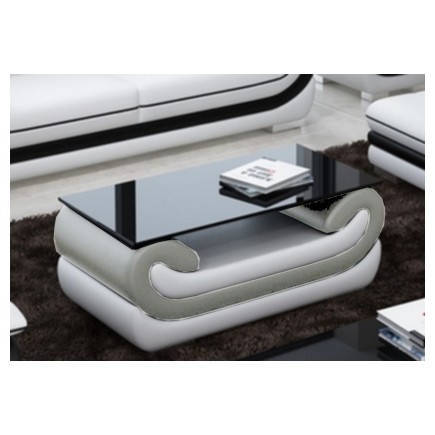 Superbe table basse CANDIDE, gris clair et blanc
