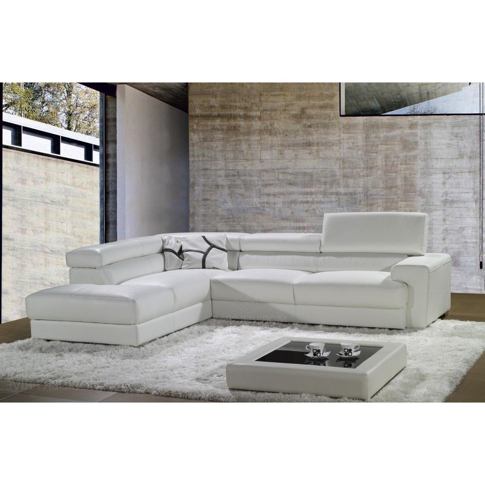 Canapé d'angle en cuir italien 5 places BONO, blanc, angle gauche Canapé d'angle en cuir italien 5 places BONO, blanc, angle gauche