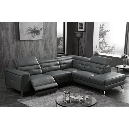 1er paiement de la commande: Canapé d'angle avec un relax électrique en cuir de buffle italien de luxe 6 places revolax noir, an