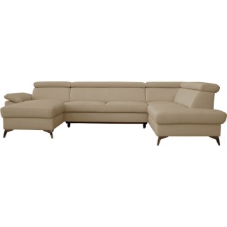 Canapé d'angle convertible en cuir italien de luxe 7/8 places WARINI avec coffre, beige, angle droit