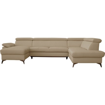 Canapé d'angle convertible en cuir italien de luxe 7/8 places WARINI avec coffre, beige, angle droit