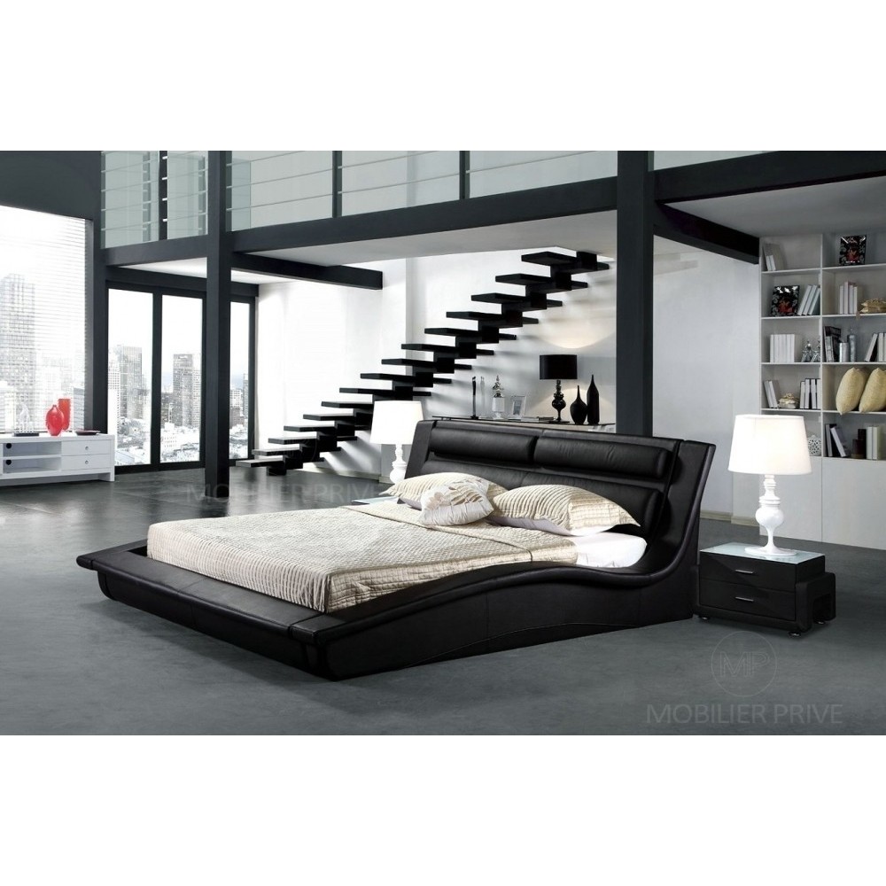 Lit en cuir italien de luxe SERENIS, noir, 140x190 Lit en cuir italien de luxe SERENIS, noir, 140x190