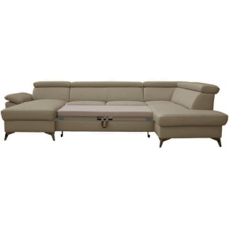 Canapé d'angle convertible en cuir italien de luxe 7/8 places WARINI avec coffre, beige, angle droit