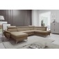 Canapé d'angle convertible en cuir italien de luxe 7/8 places WARINI avec coffre, beige, angle droit
