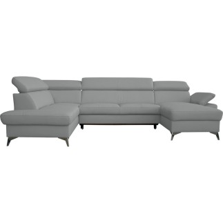 Canapé d'angle convertible en cuir italien de luxe 7/8 places WARINI avec coffre, gris clair, angle gauche
