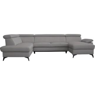 Canapé d'angle convertible en cuir italien de luxe 7/8 places WARINI avec coffre, gris clair, angle gauche