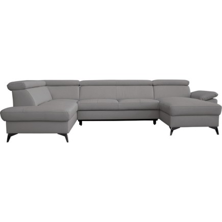 Canapé d'angle convertible en cuir italien de luxe 7/8 places WARINI avec coffre, gris clair, angle gauche