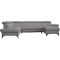 Canapé d'angle convertible en cuir italien de luxe 7/8 places WARINI avec coffre, gris clair, angle gauche Canapé d'angle convertible en cuir italien de luxe 7/8 places WARINI avec coffre, gris clair, angle gauche