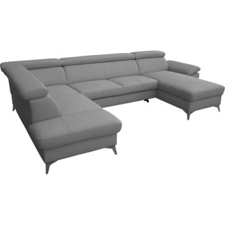 Canapé d'angle convertible en cuir italien de luxe 7/8 places WARINI avec coffre, gris clair, angle gauche