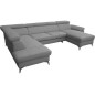Canapé d'angle convertible en cuir italien de luxe 7/8 places WARINI avec coffre, gris clair, angle gauche Canapé d'angle convertible en cuir italien de luxe 7/8 places WARINI avec coffre, gris clair, angle gauche