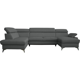 Canapé d'angle convertible en cuir italien de luxe 7/8 places WARINI avec coffre, gris foncé, angle gauche