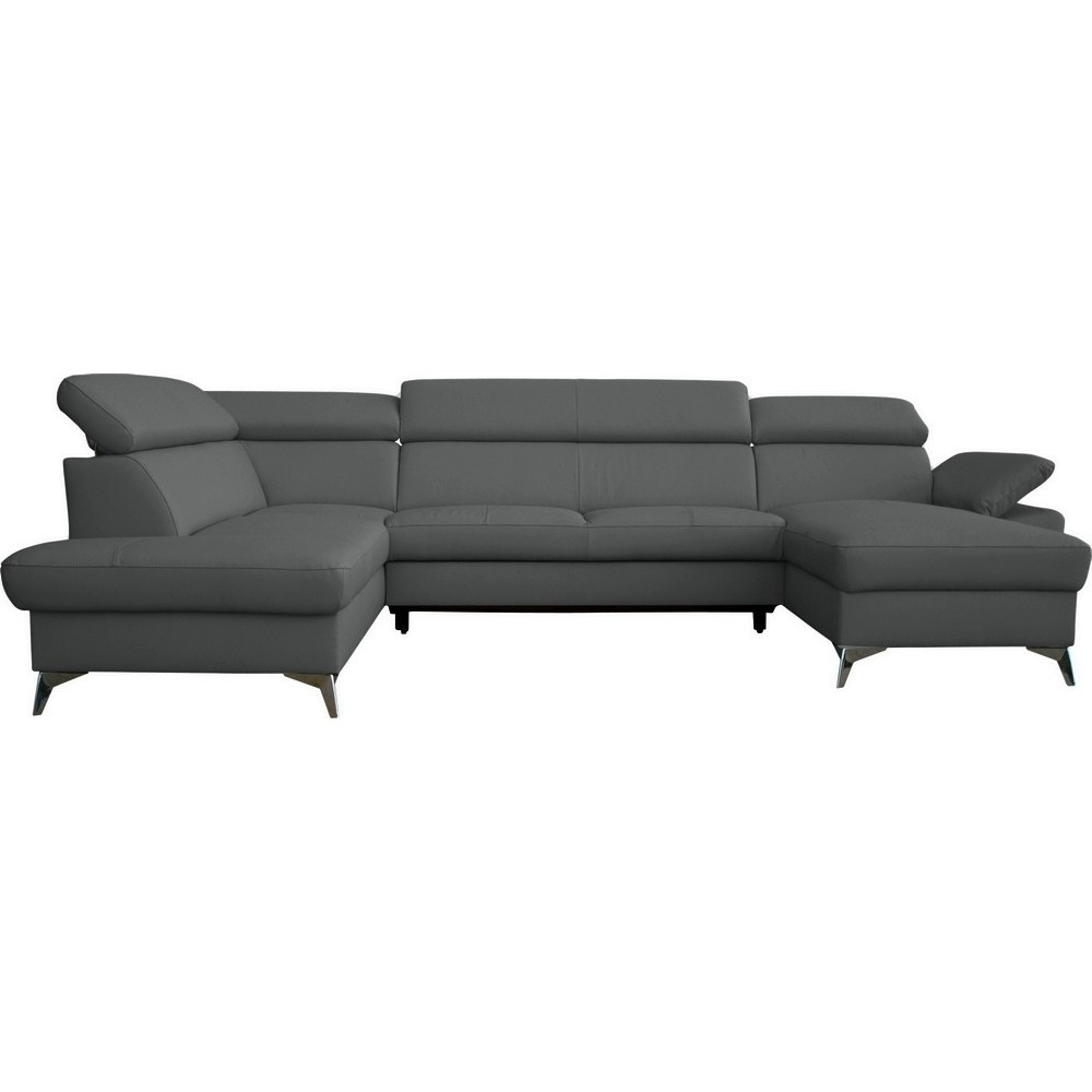 Canapé d'angle convertible en cuir italien de luxe 7/8 places WARINI avec coffre, gris foncé, angle gauche Canapé d'angle convertible en cuir italien de luxe 7/8 places WARINI avec coffre, gris foncé, angle gauche