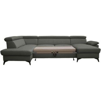 Canapé d'angle convertible en cuir italien de luxe 7/8 places WARINI avec coffre, gris foncé, angle gauche