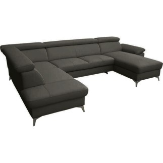 Canapé d'angle convertible en cuir italien de luxe 7/8 places WARINI avec coffre, gris foncé, angle gauche