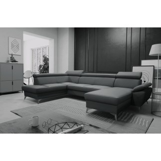 Canapé d'angle convertible en cuir italien de luxe 7/8 places WARINI avec coffre, gris foncé, angle gauche