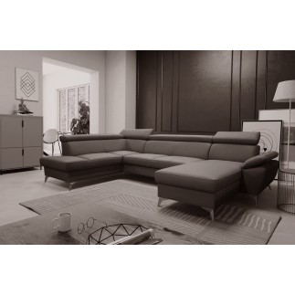 Canapé d'angle convertible en cuir italien de luxe 7/8 places WARINI avec coffre, taupe, angle gauche