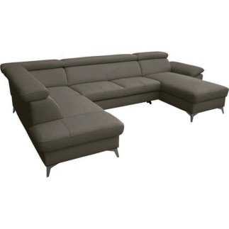 Canapé d'angle convertible en cuir italien de luxe 7/8 places WARINI avec coffre, taupe, angle gauche