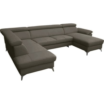 Canapé d'angle convertible en cuir italien de luxe 7/8 places WARINI avec coffre, taupe, angle gauche